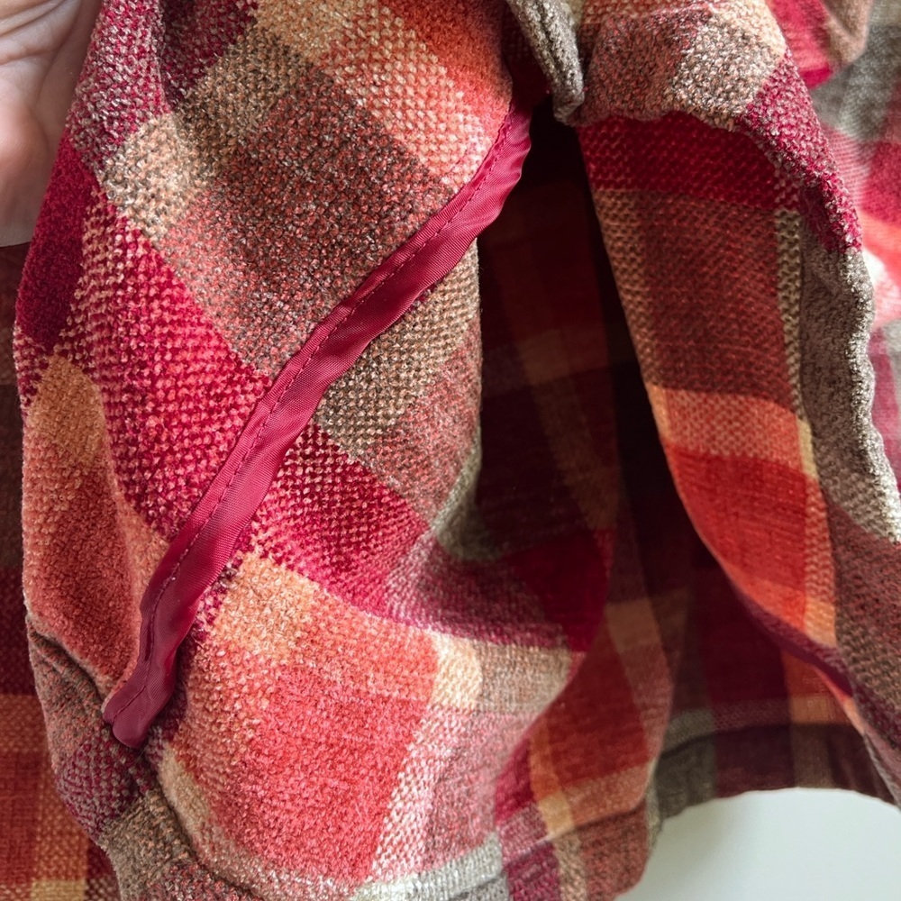 Vintage Christopher & Banks Cozy Red Multi Plaid Chenille Oversized Jacket EUC - Picture 6 of 9